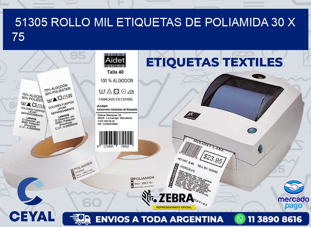51305 ROLLO MIL ETIQUETAS DE POLIAMIDA 30 X 75