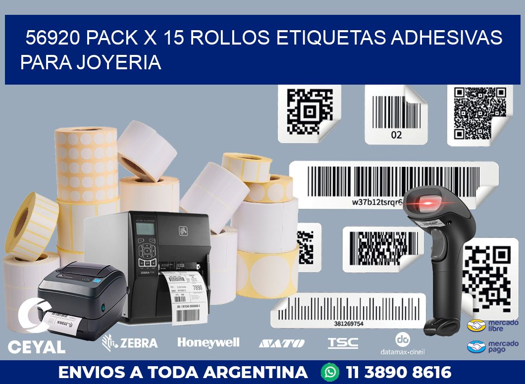 56920 PACK X 15 ROLLOS ETIQUETAS ADHESIVAS PARA JOYERIA