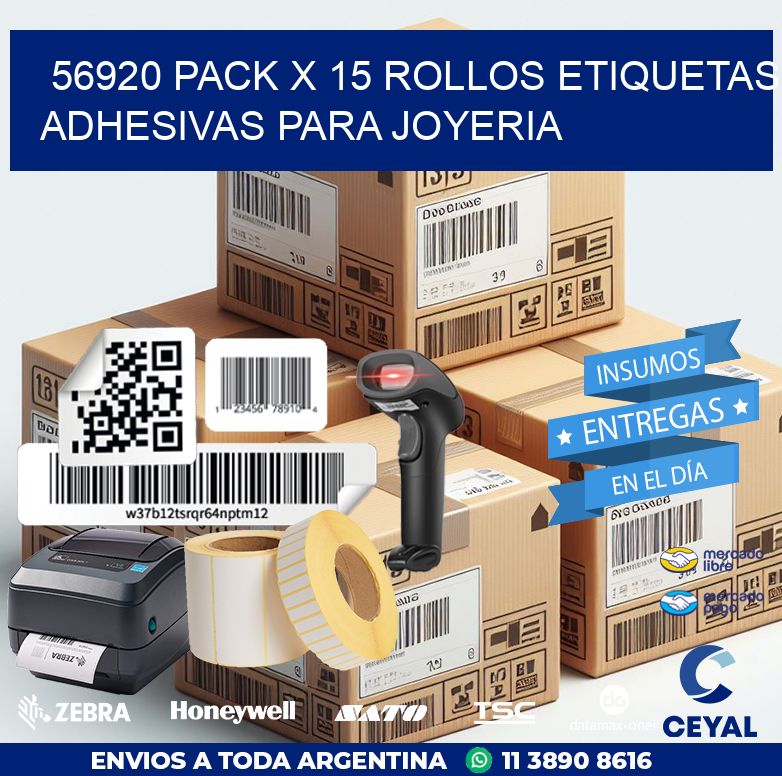 56920 PACK X 15 ROLLOS ETIQUETAS ADHESIVAS PARA JOYERIA