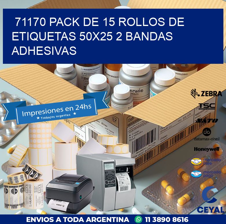 71170 PACK DE 15 ROLLOS DE ETIQUETAS 50X25 2 BANDAS ADHESIVAS