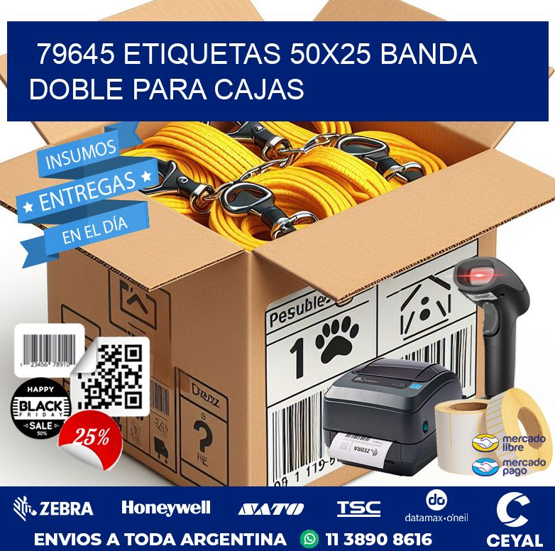 79645 ETIQUETAS 50X25 BANDA DOBLE PARA CAJAS