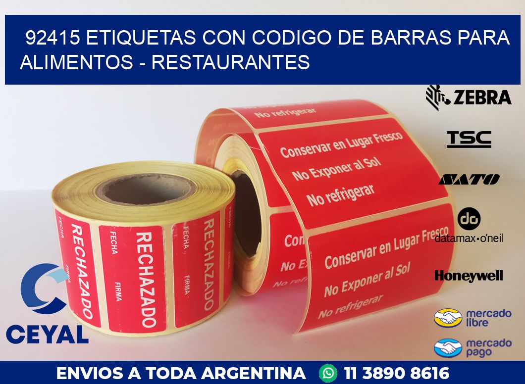 92415 ETIQUETAS CON CODIGO DE BARRAS PARA ALIMENTOS - RESTAURANTES