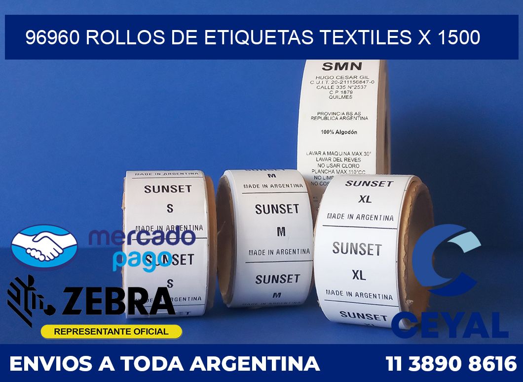 96960 ROLLOS DE ETIQUETAS TEXTILES X 1500