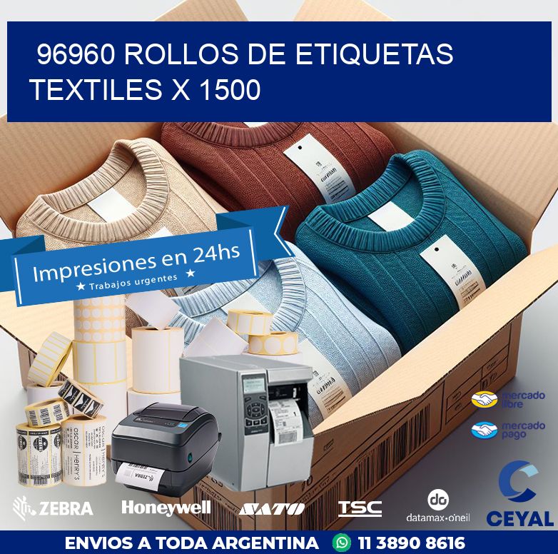 96960 ROLLOS DE ETIQUETAS TEXTILES X 1500