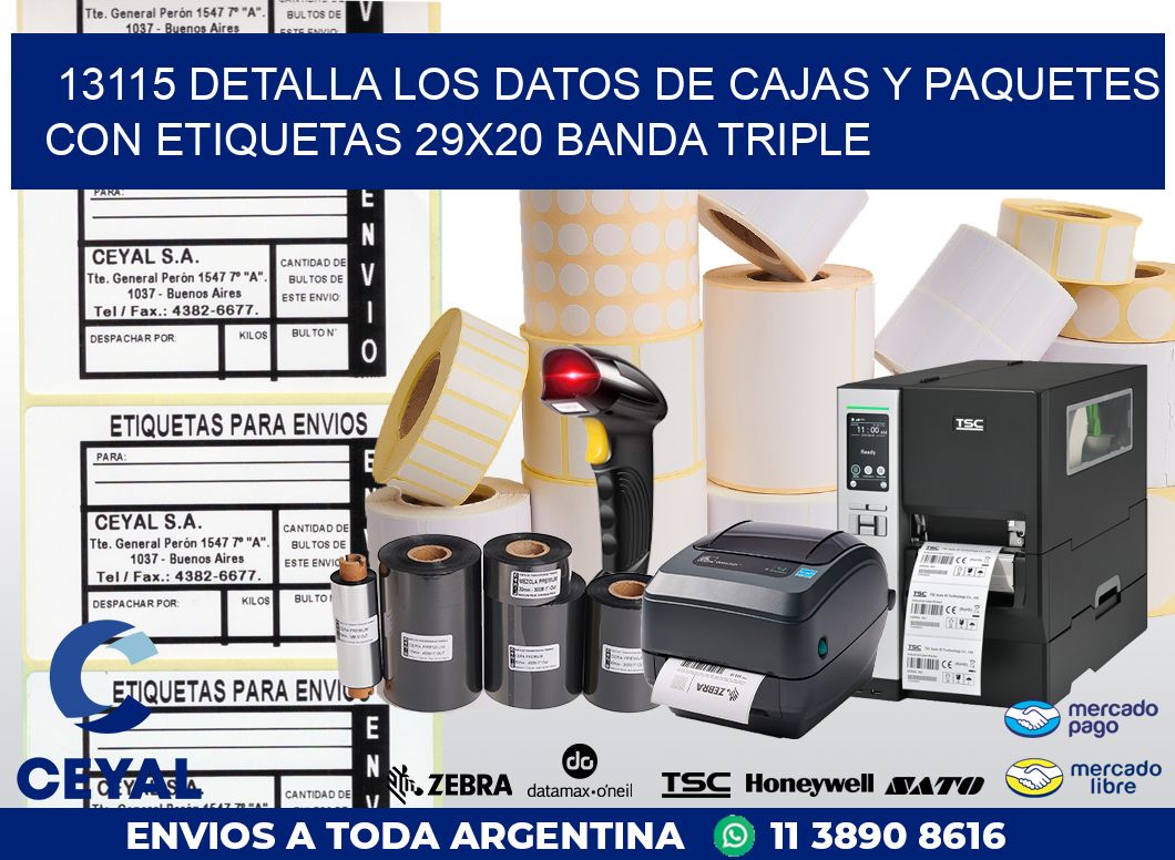 13115 DETALLA LOS DATOS DE CAJAS Y PAQUETES CON ETIQUETAS 29X20 BANDA TRIPLE