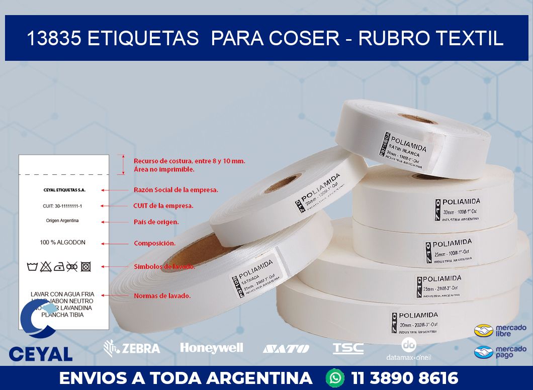 13835 ETIQUETAS PARA COSER - RUBRO TEXTIL