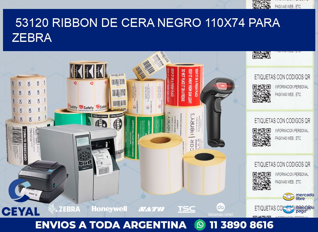 53120 RIBBON DE CERA NEGRO 110X74 PARA ZEBRA