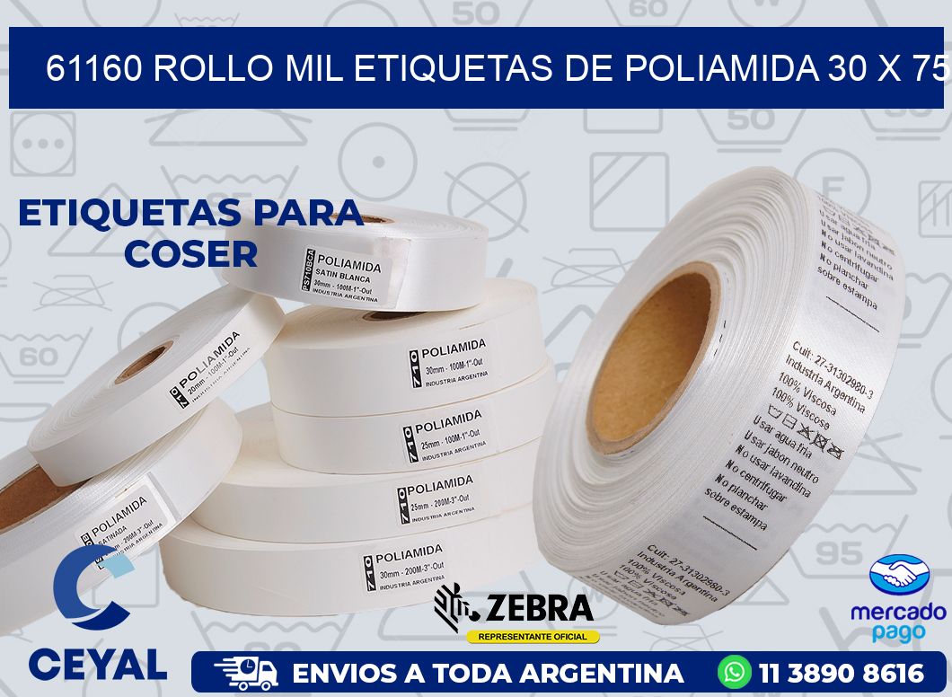 61160 ROLLO MIL ETIQUETAS DE POLIAMIDA 30 X 75