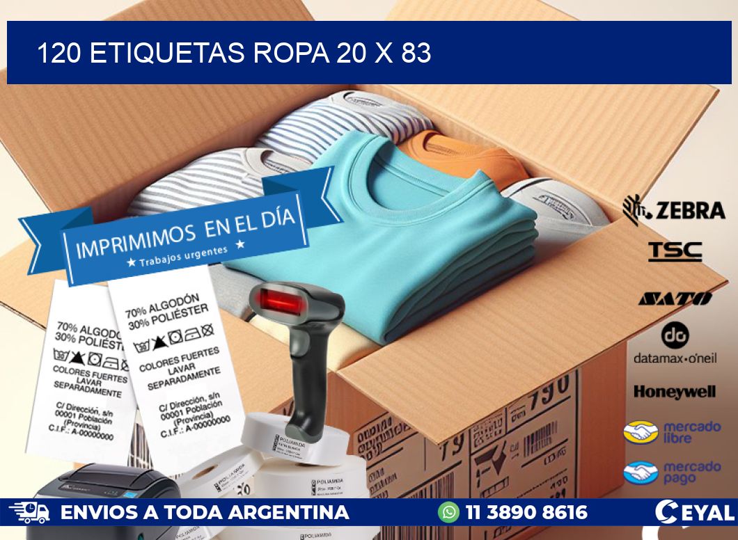 120 ETIQUETAS ROPA 20 x 83