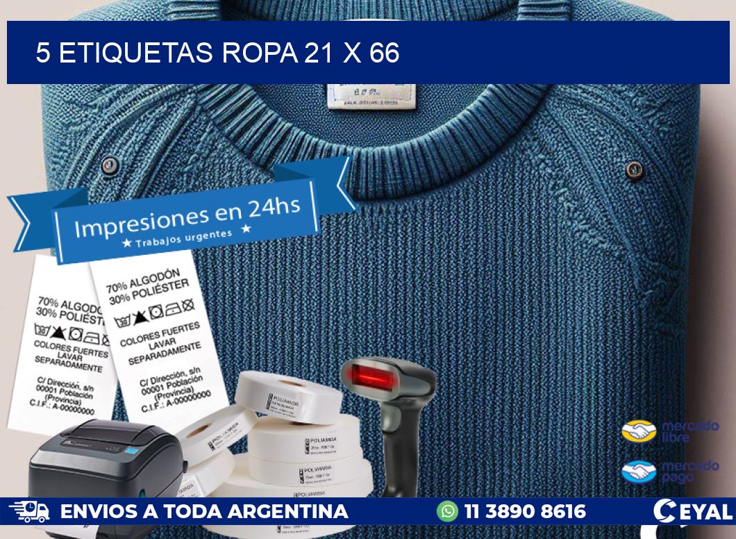 5 ETIQUETAS ROPA 21 x 66