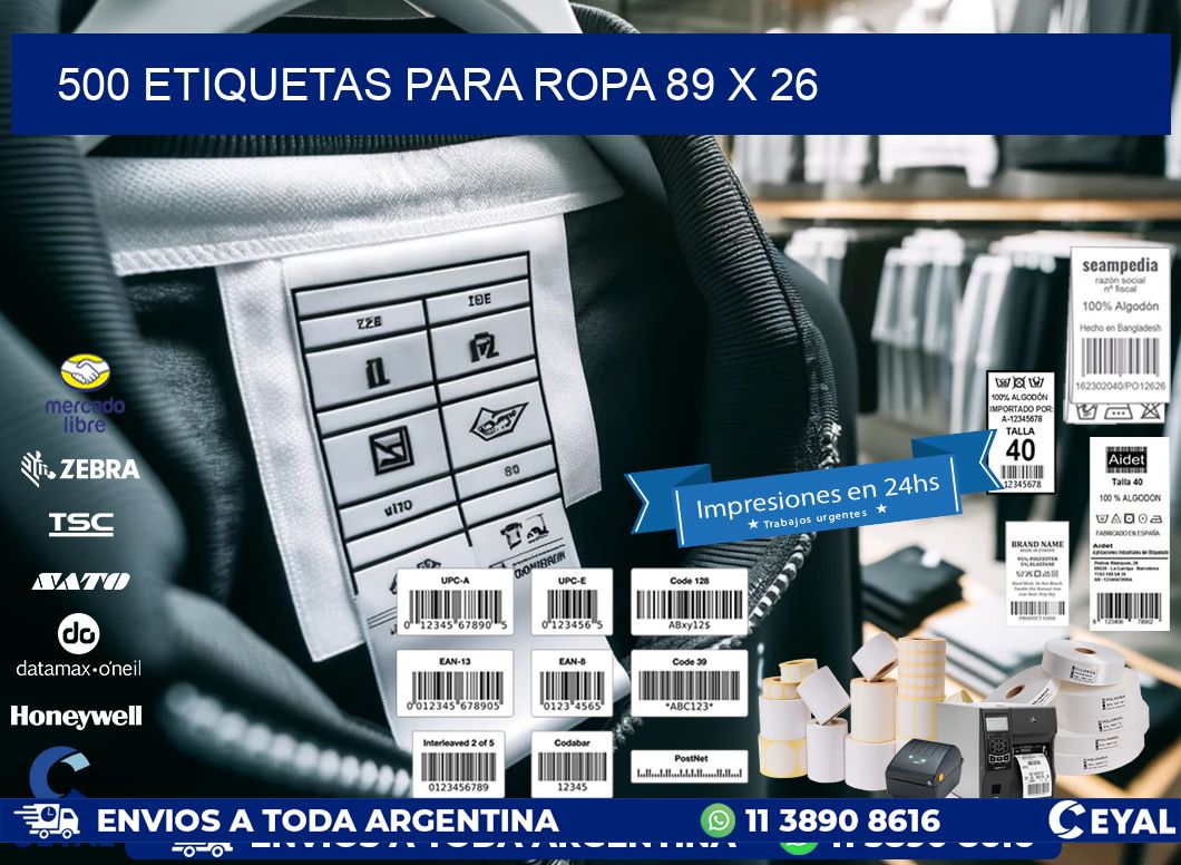 500 ETIQUETAS PARA ROPA 89 x 26