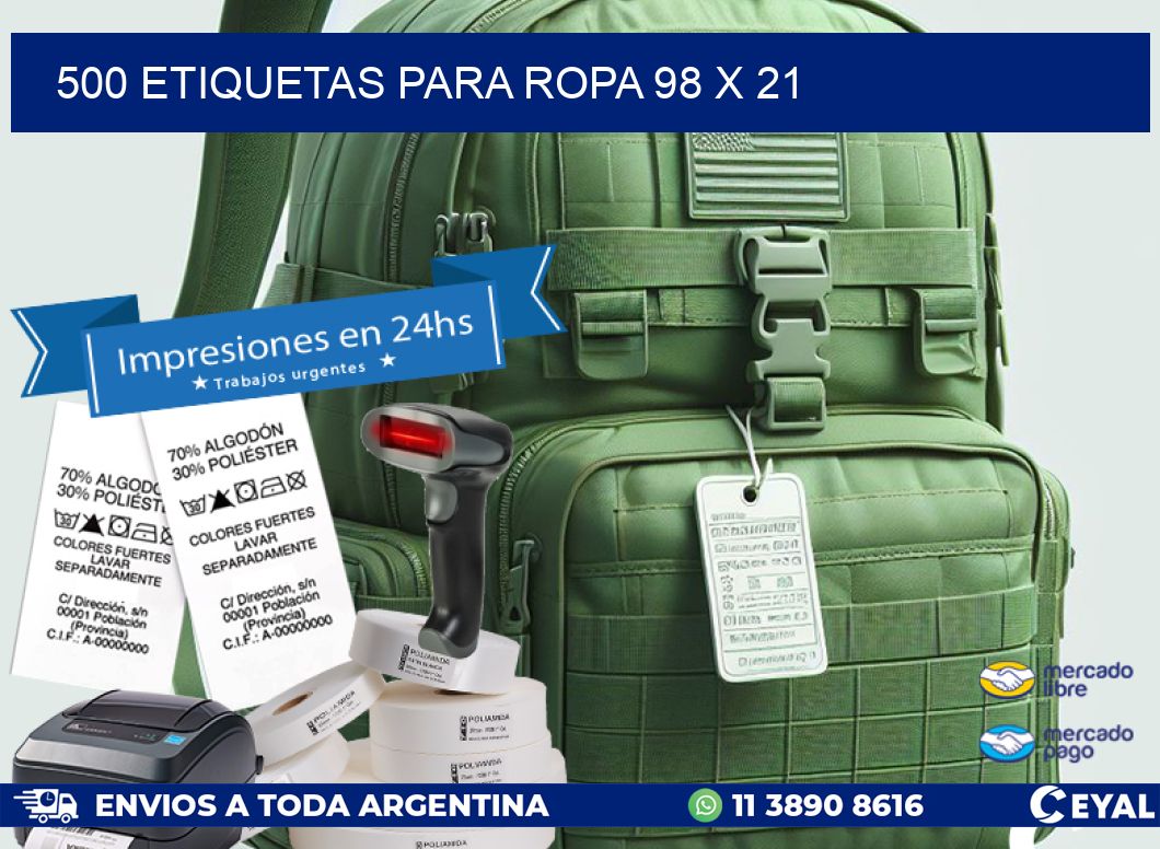 500 ETIQUETAS PARA ROPA 98 x 21