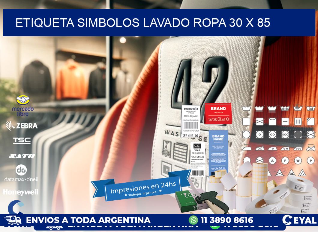 ETIQUETA SIMBOLOS LAVADO ROPA 30 x 85