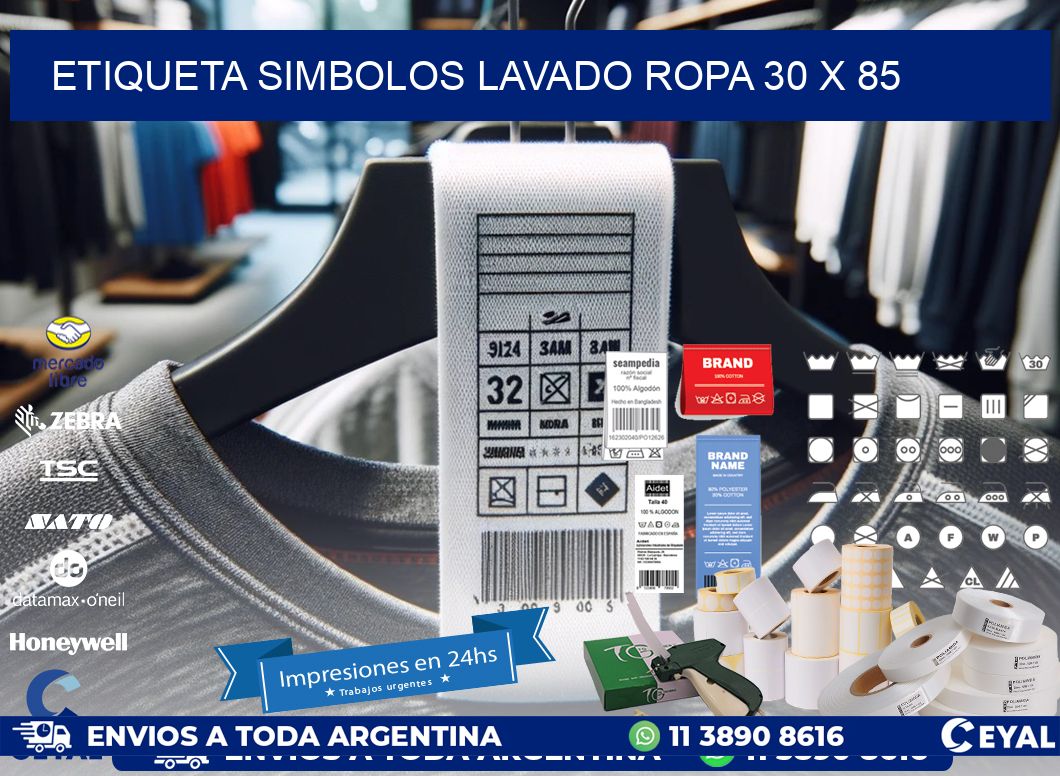 ETIQUETA SIMBOLOS LAVADO ROPA 30 x 85
