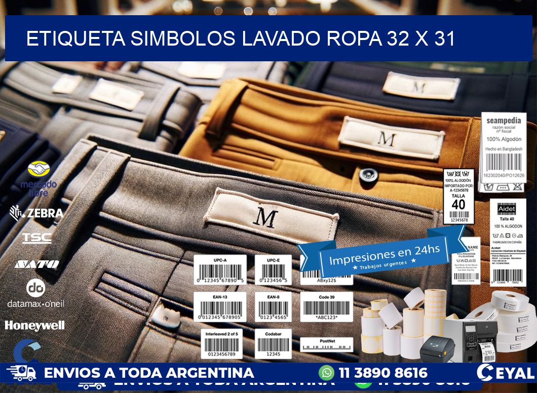 ETIQUETA SIMBOLOS LAVADO ROPA 32 x 31
