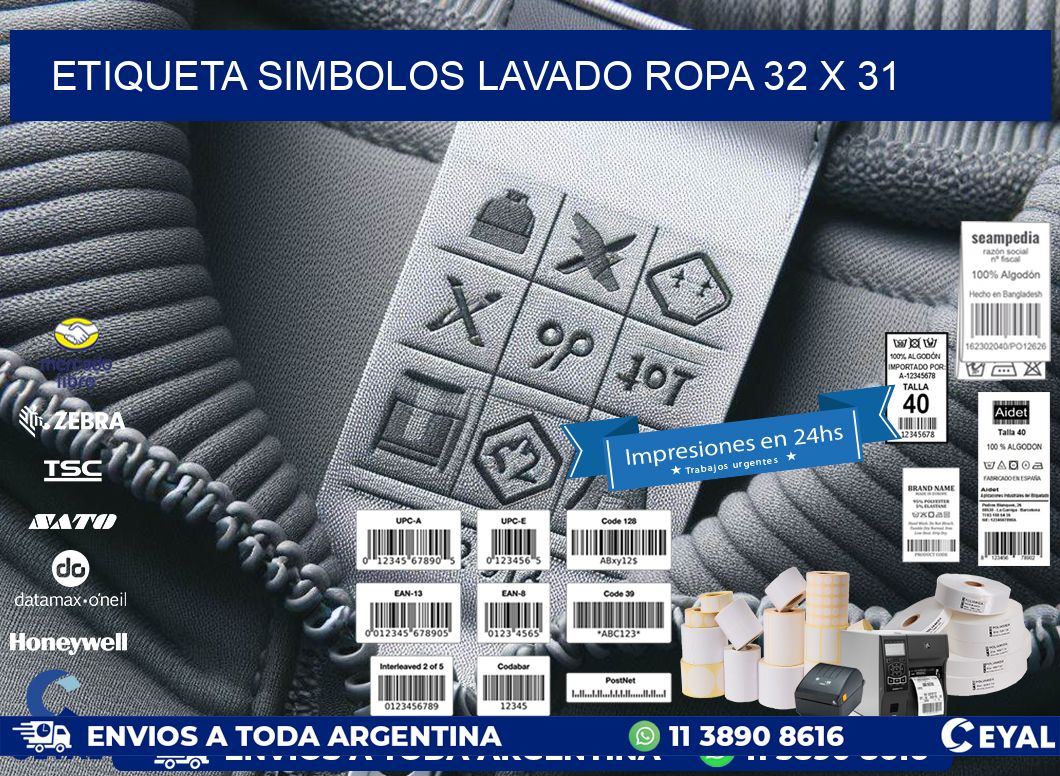 ETIQUETA SIMBOLOS LAVADO ROPA 32 x 31