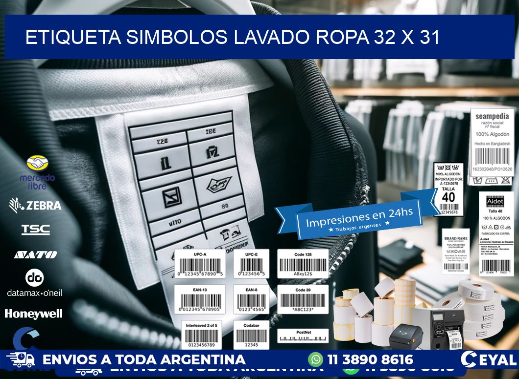 ETIQUETA SIMBOLOS LAVADO ROPA 32 x 31