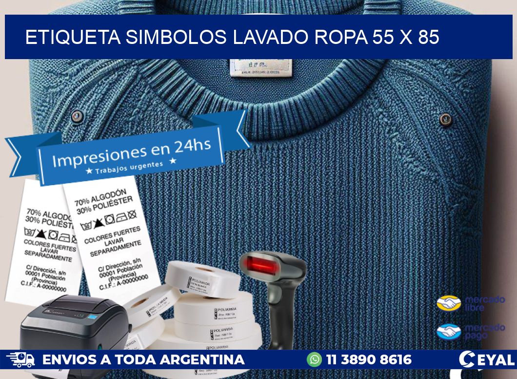 ETIQUETA SIMBOLOS LAVADO ROPA 55 x 85