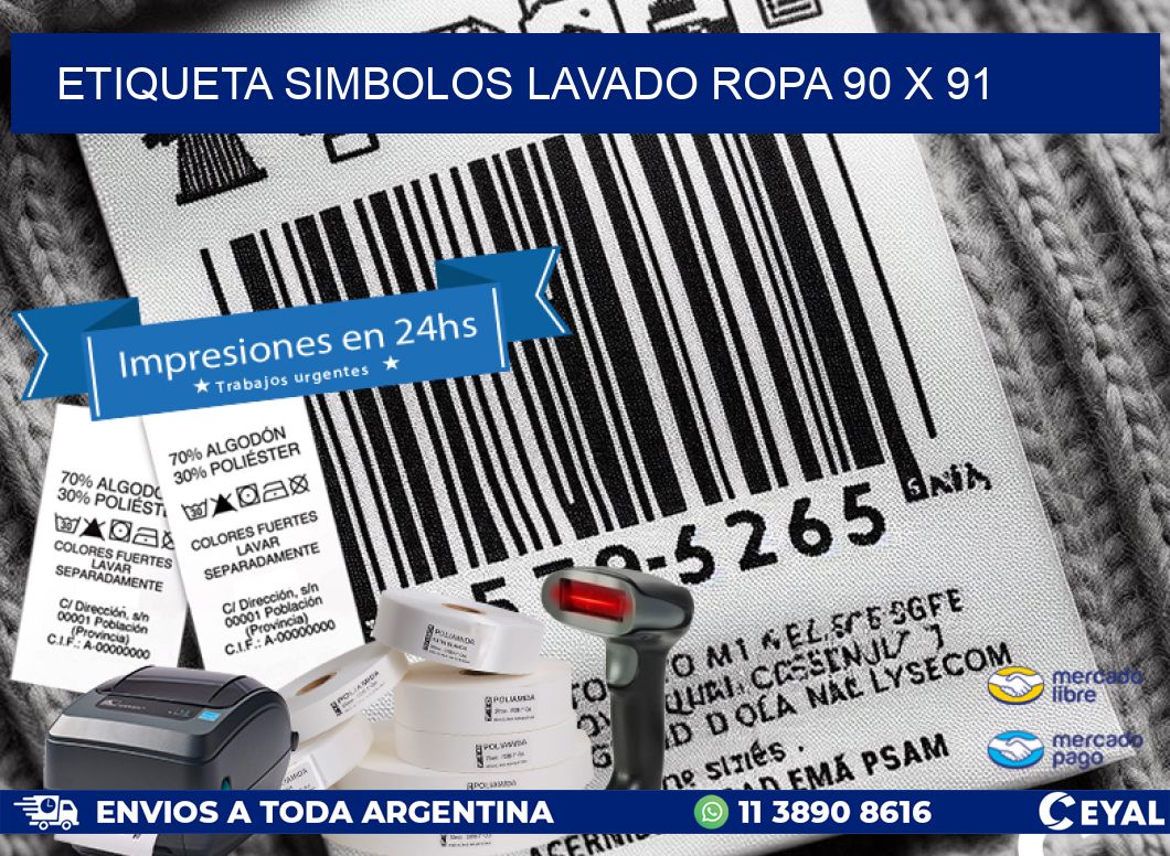 ETIQUETA SIMBOLOS LAVADO ROPA 90 x 91