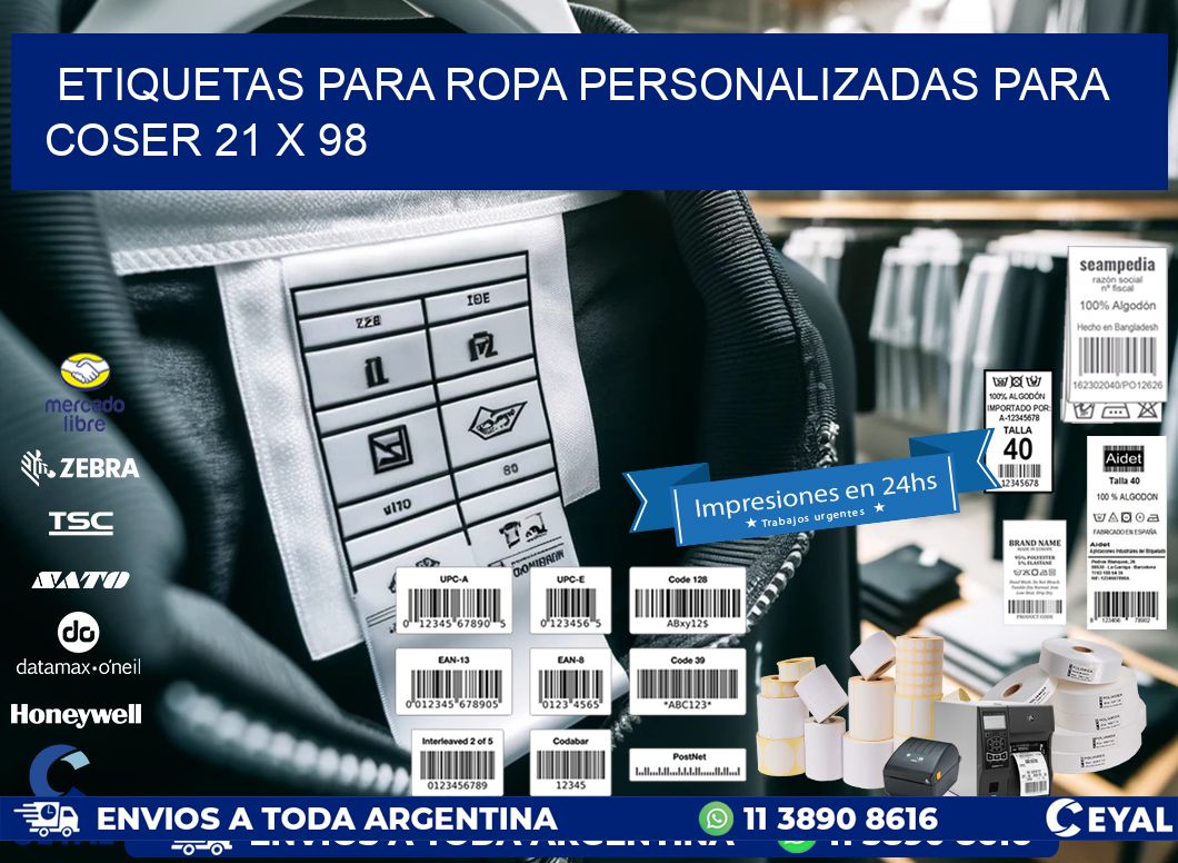 ETIQUETAS PARA ROPA PERSONALIZADAS PARA COSER 21 x 98