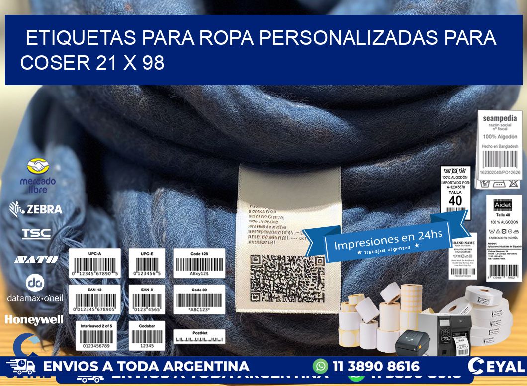 ETIQUETAS PARA ROPA PERSONALIZADAS PARA COSER 21 x 98