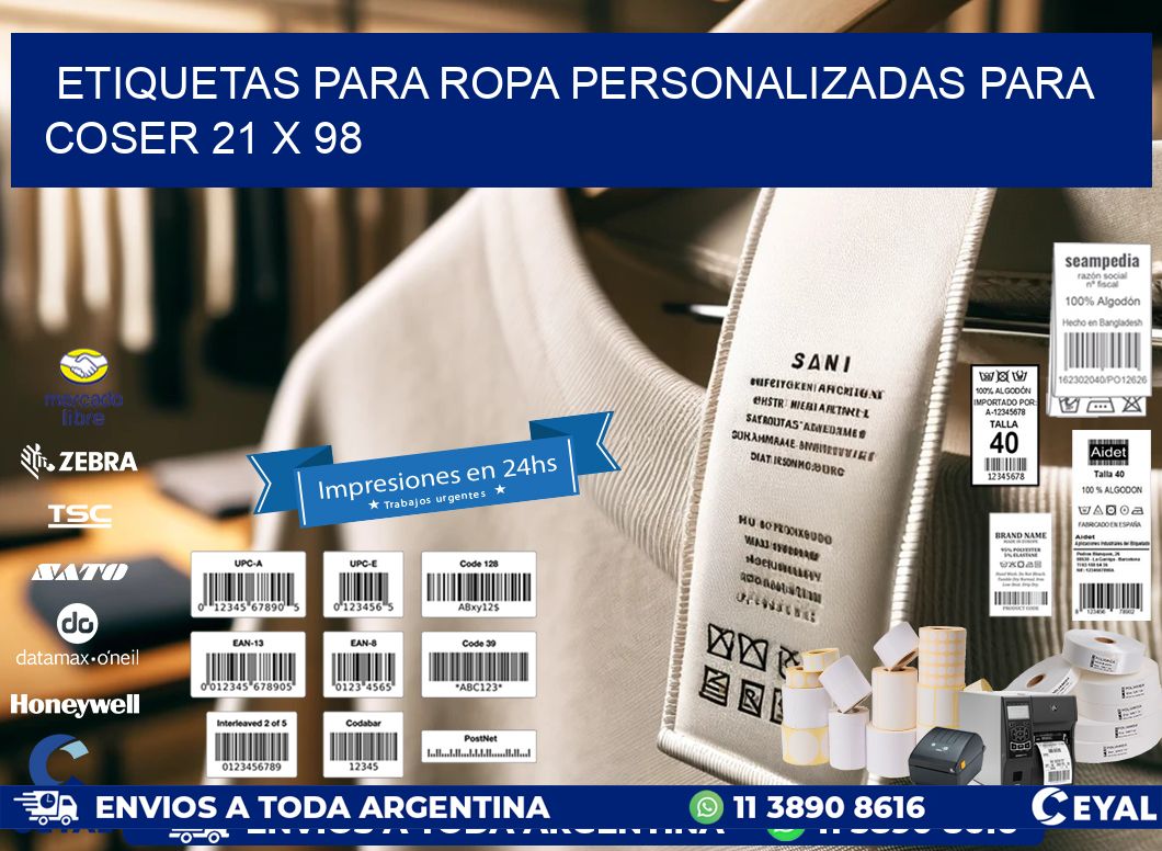 ETIQUETAS PARA ROPA PERSONALIZADAS PARA COSER 21 x 98