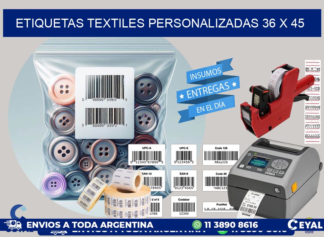 ETIQUETAS TEXTILES PERSONALIZADAS 36 x 45