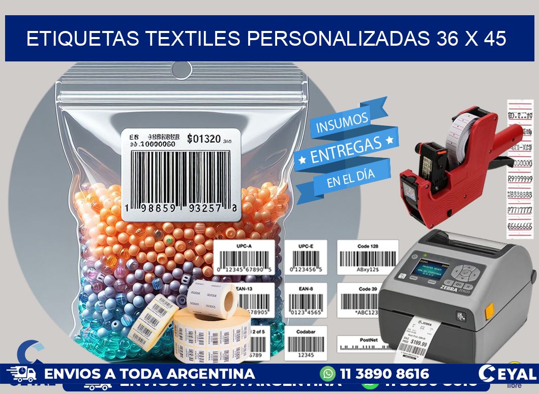 ETIQUETAS TEXTILES PERSONALIZADAS 36 x 45