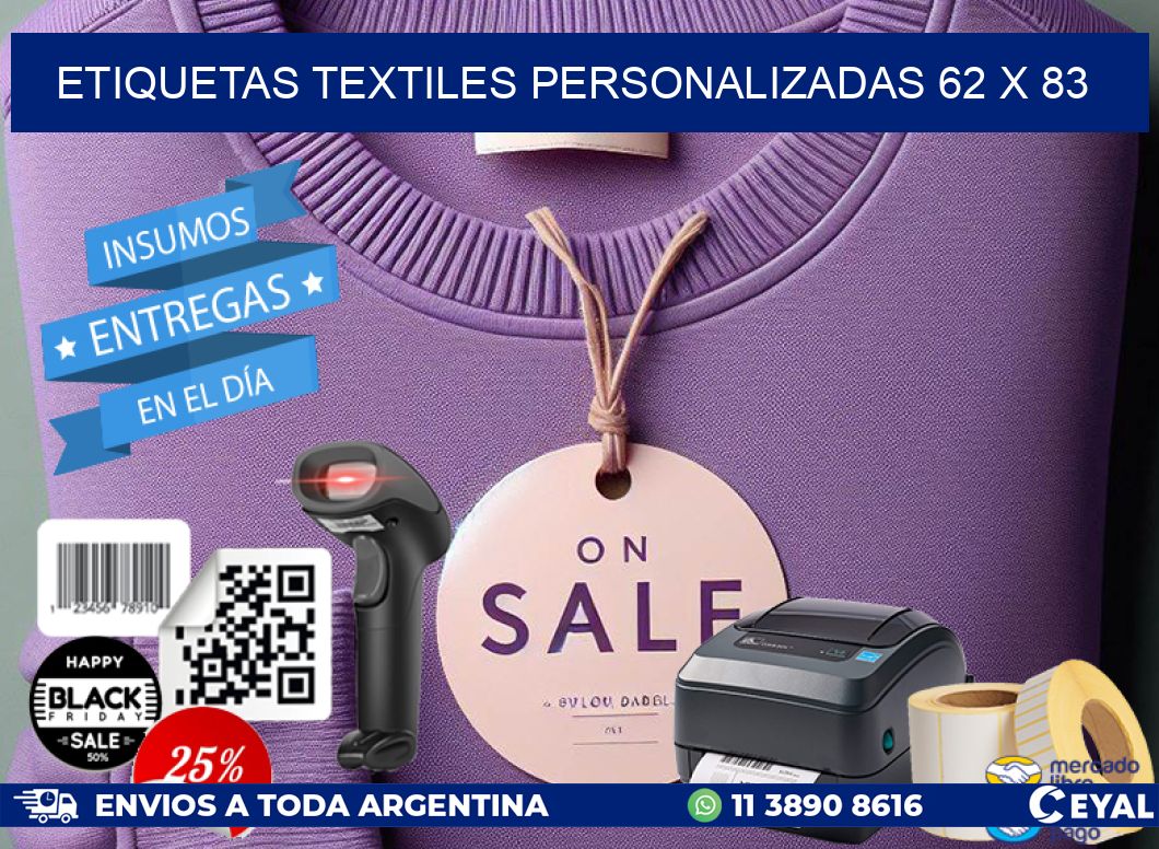 ETIQUETAS TEXTILES PERSONALIZADAS 62 x 83