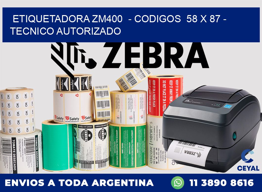 ETIQUETADORA ZM400 - CODIGOS 58 x 87 - TECNICO AUTORIZADO