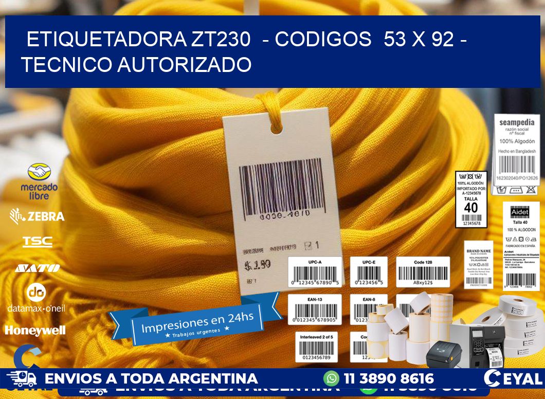 ETIQUETADORA ZT230  - CODIGOS  53 x 92 - TECNICO AUTORIZADO