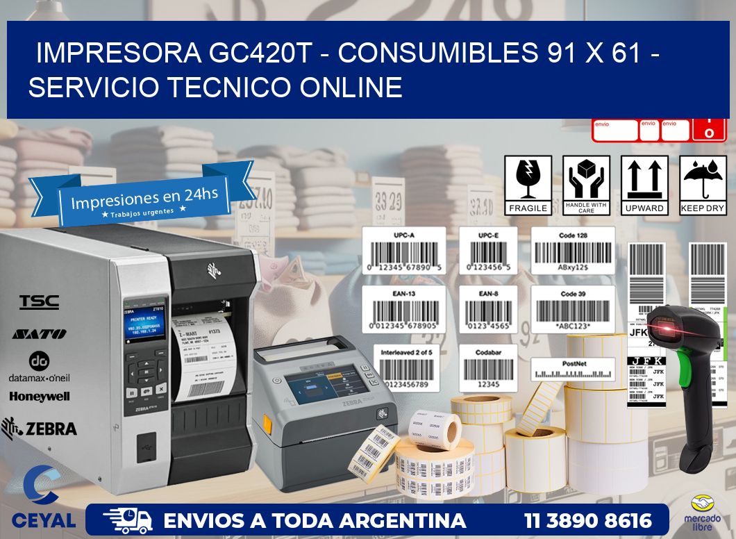 IMPRESORA GC420T - CONSUMIBLES 91 x 61 - SERVICIO TECNICO ONLINE