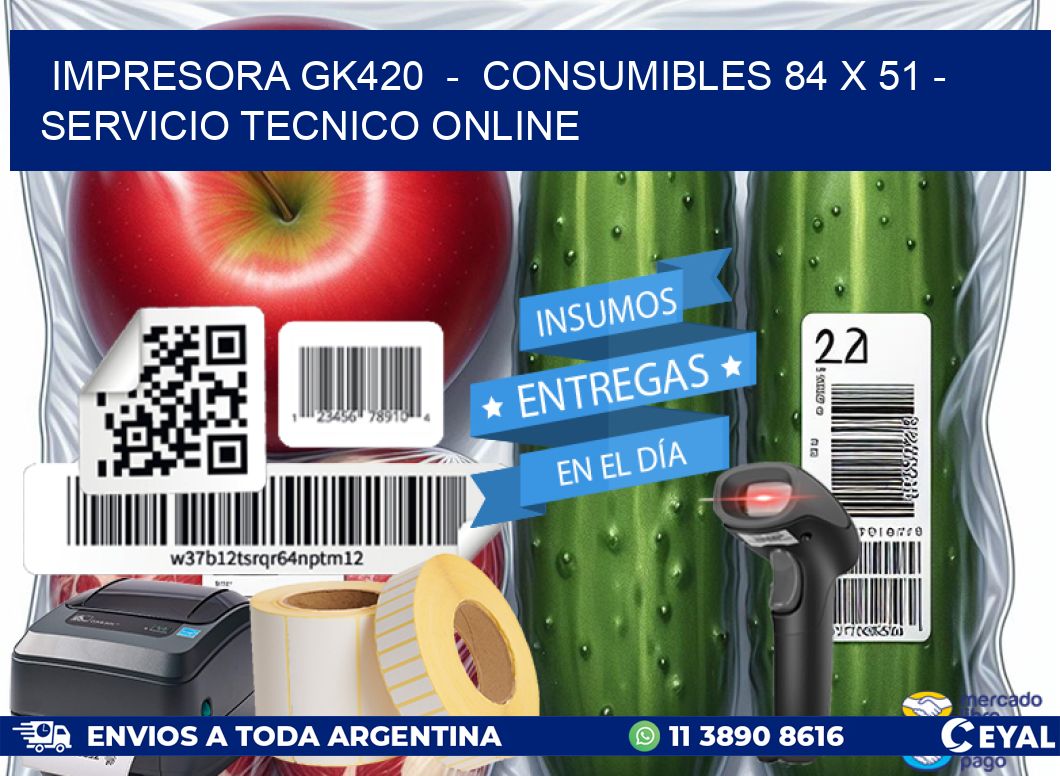 IMPRESORA GK420  –  CONSUMIBLES 84 x 51 – SERVICIO TECNICO ONLINE