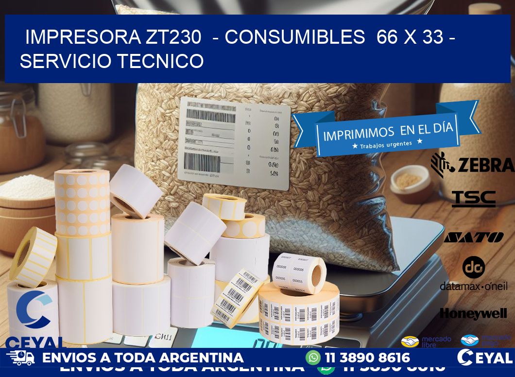 IMPRESORA ZT230  – CONSUMIBLES  66 x 33 – SERVICIO TECNICO