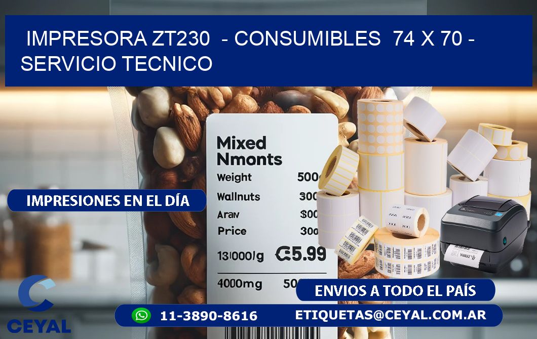 IMPRESORA ZT230  - CONSUMIBLES  74 x 70 - SERVICIO TECNICO