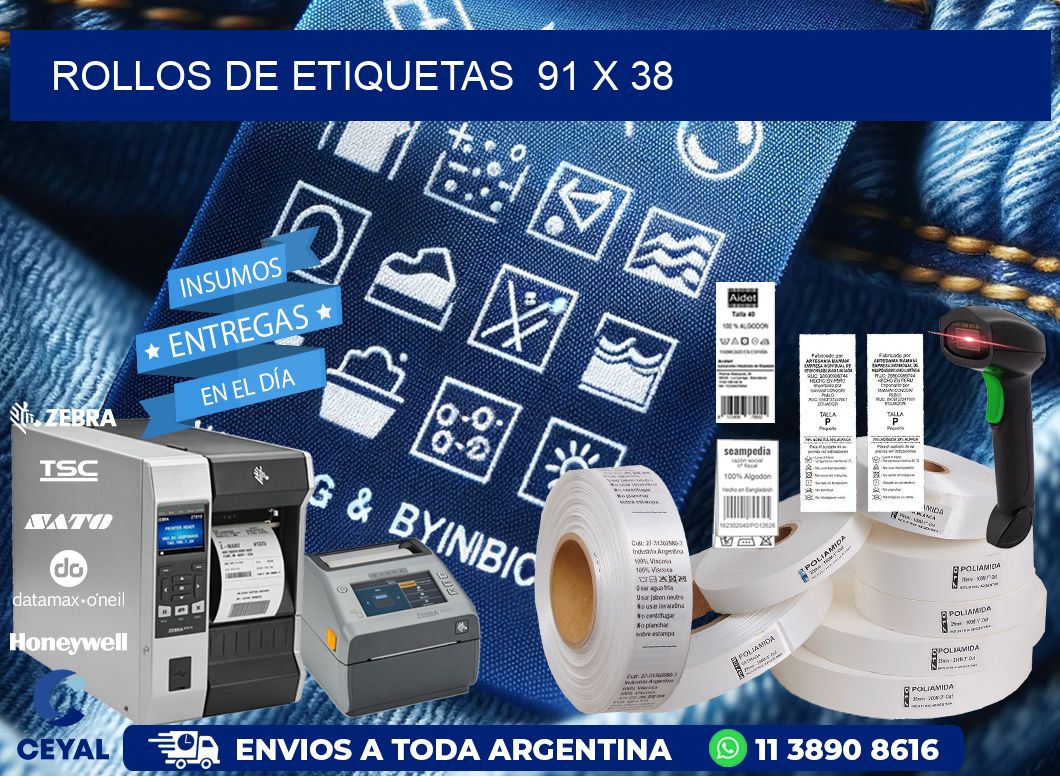 ROLLOS DE ETIQUETAS  91 x 38