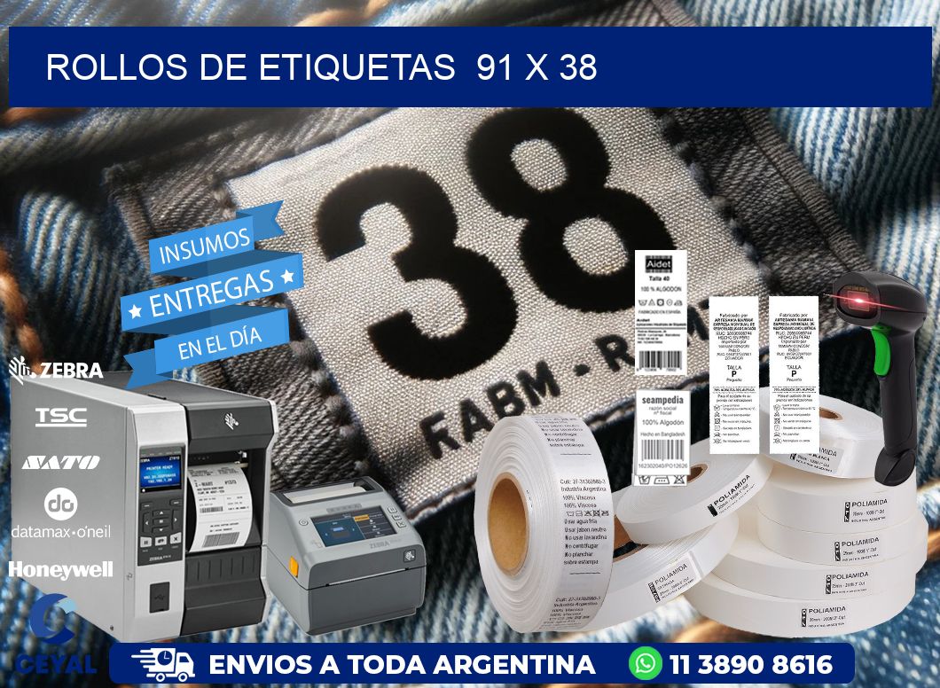 ROLLOS DE ETIQUETAS  91 x 38
