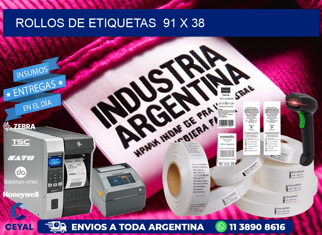 ROLLOS DE ETIQUETAS  91 x 38