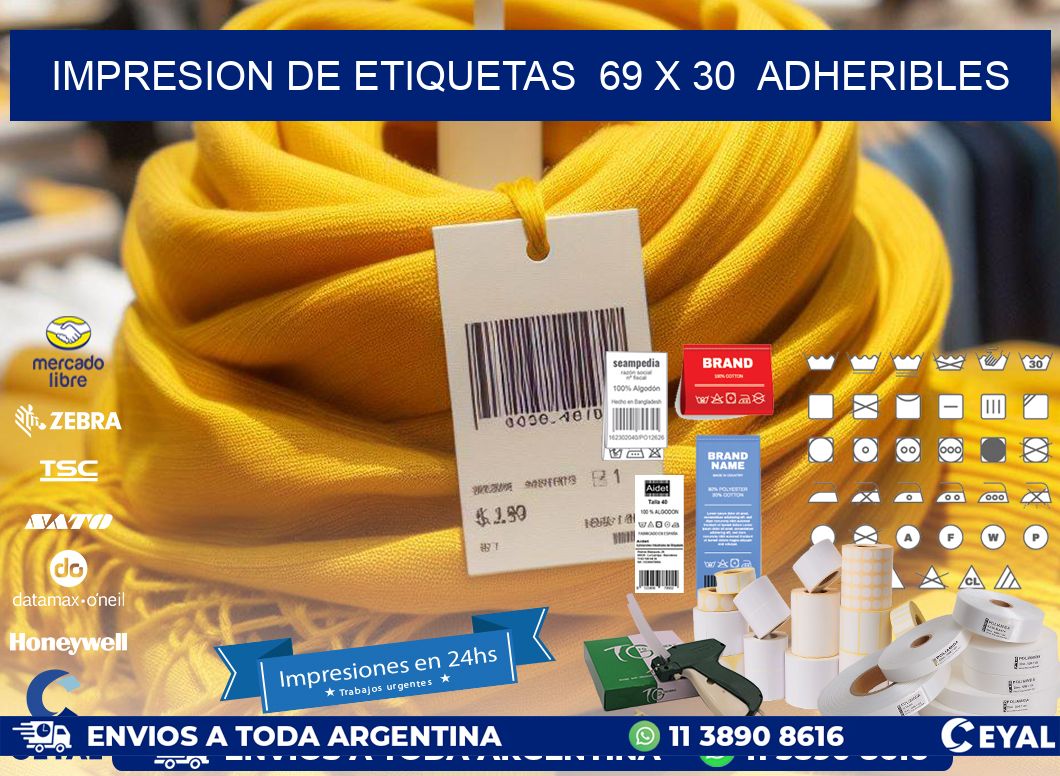 impresion de etiquetas  69 x 30  adheribles