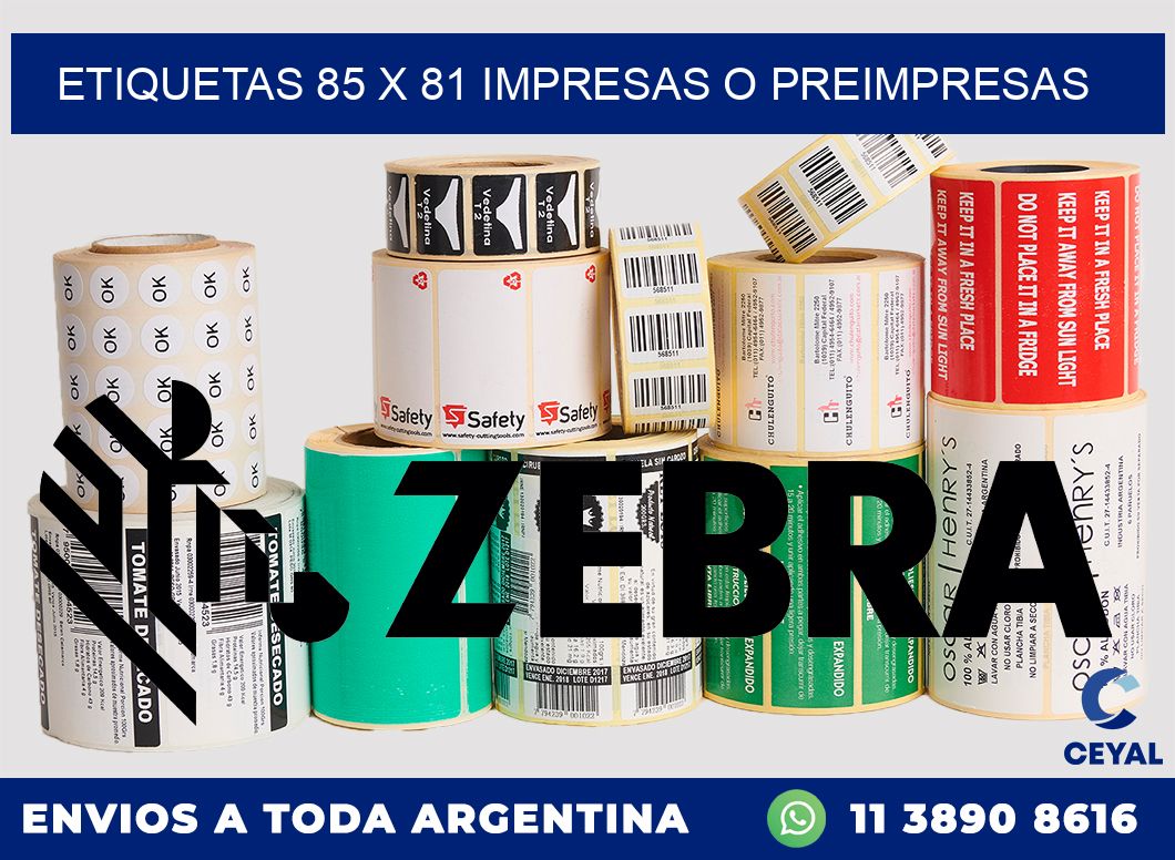 ETIQUETAS 85 x 81 IMPRESAS O PREIMPRESAS
