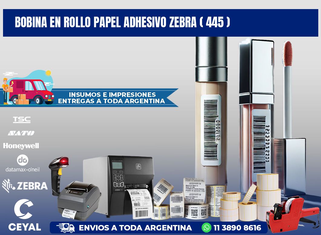 BOBINA EN ROLLO PAPEL ADHESIVO ZEBRA ( 445 )