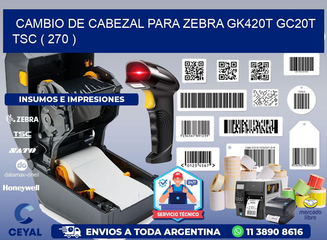 CAMBIO DE CABEZAL PARA ZEBRA GK420T GC20T TSC ( 270 )