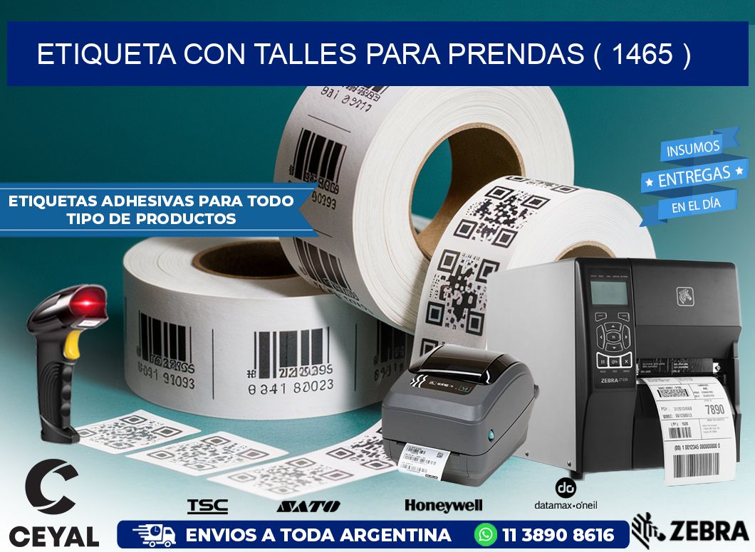 ETIQUETA CON TALLES PARA PRENDAS ( 1465 )