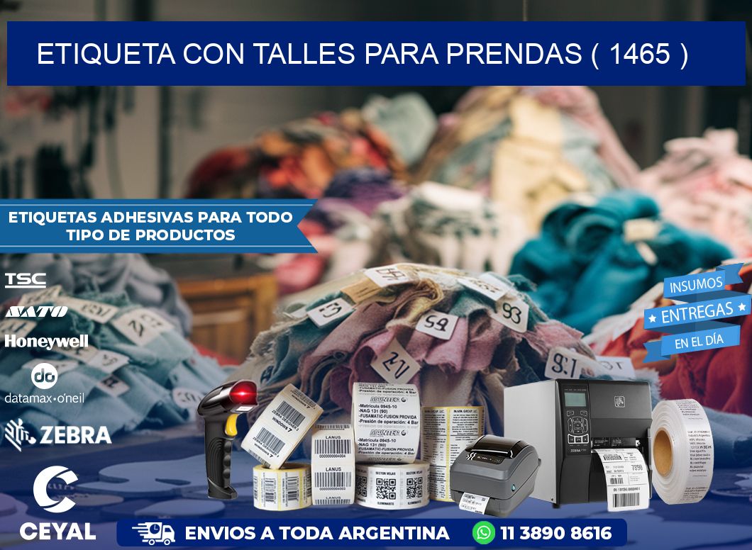 ETIQUETA CON TALLES PARA PRENDAS ( 1465 )