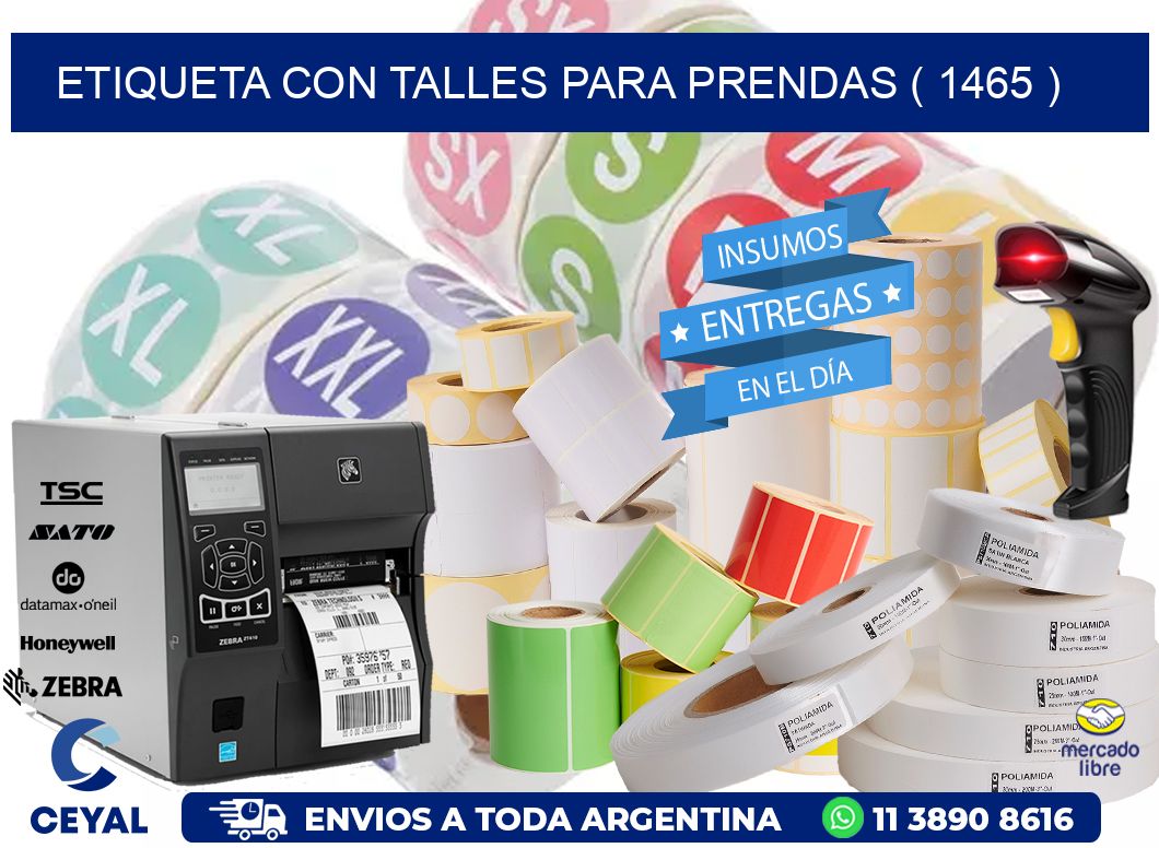 ETIQUETA CON TALLES PARA PRENDAS ( 1465 )