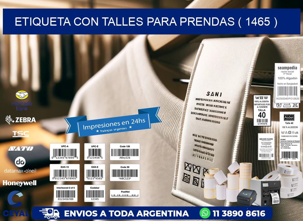 ETIQUETA CON TALLES PARA PRENDAS ( 1465 )