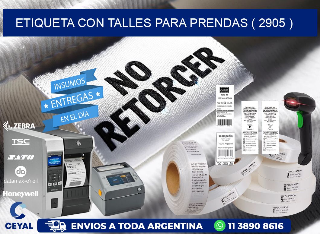 ETIQUETA CON TALLES PARA PRENDAS ( 2905 )