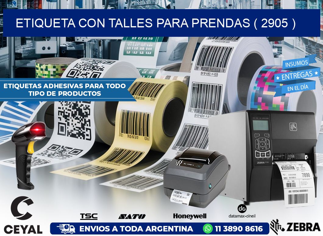 ETIQUETA CON TALLES PARA PRENDAS ( 2905 )