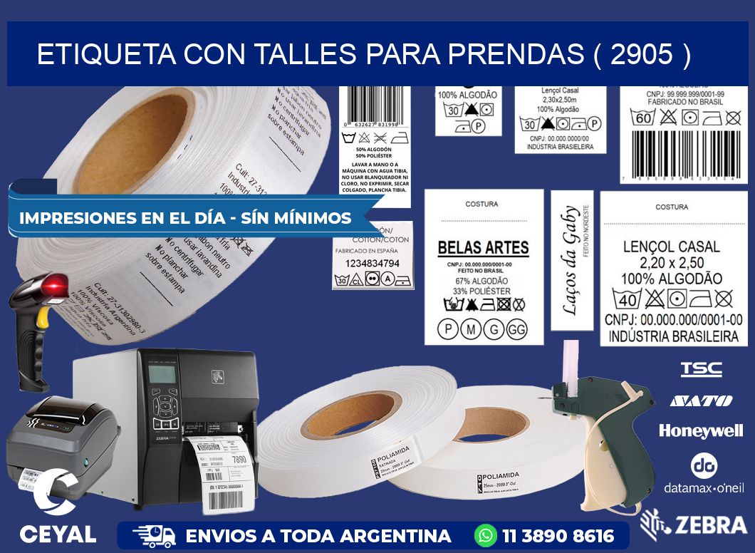 ETIQUETA CON TALLES PARA PRENDAS ( 2905 )
