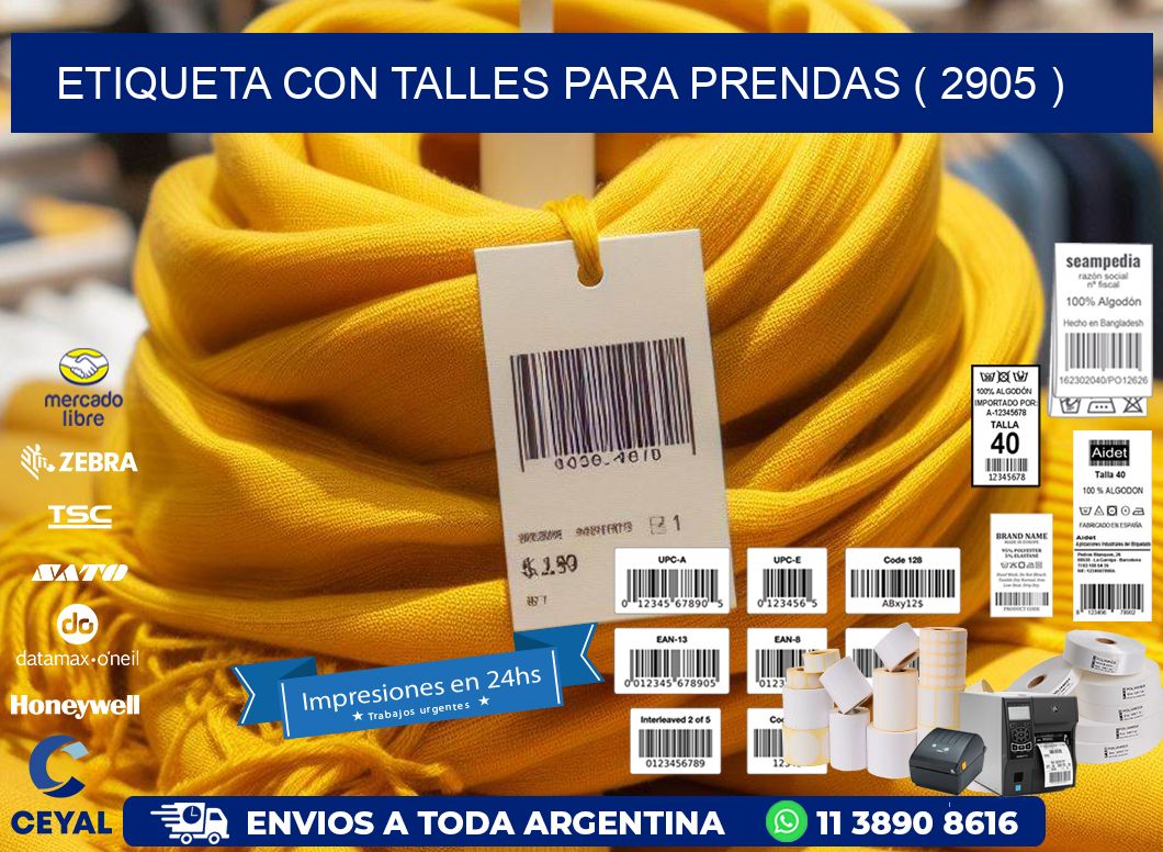 ETIQUETA CON TALLES PARA PRENDAS ( 2905 )